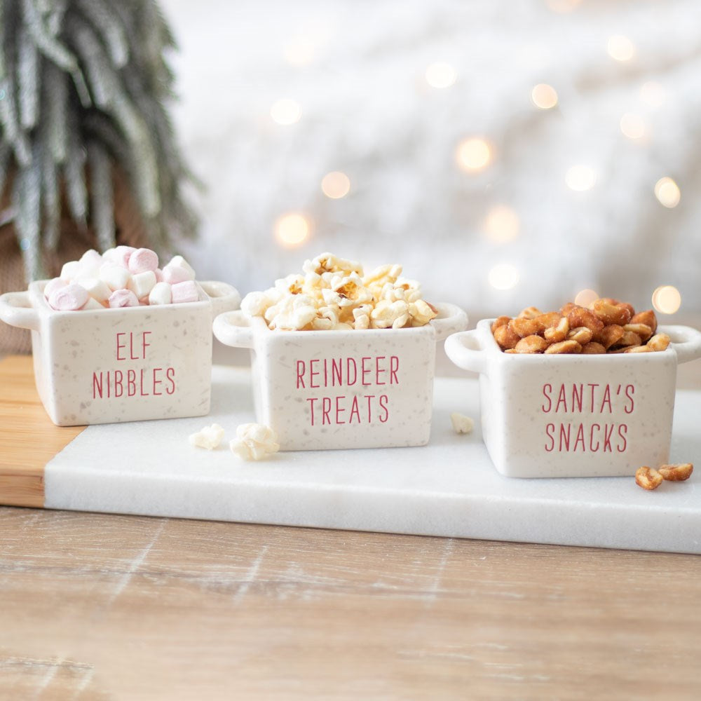 Set of 3 Ceramic Christmas Snack Bowls | Santa, Reindeer, and Elf Designs
