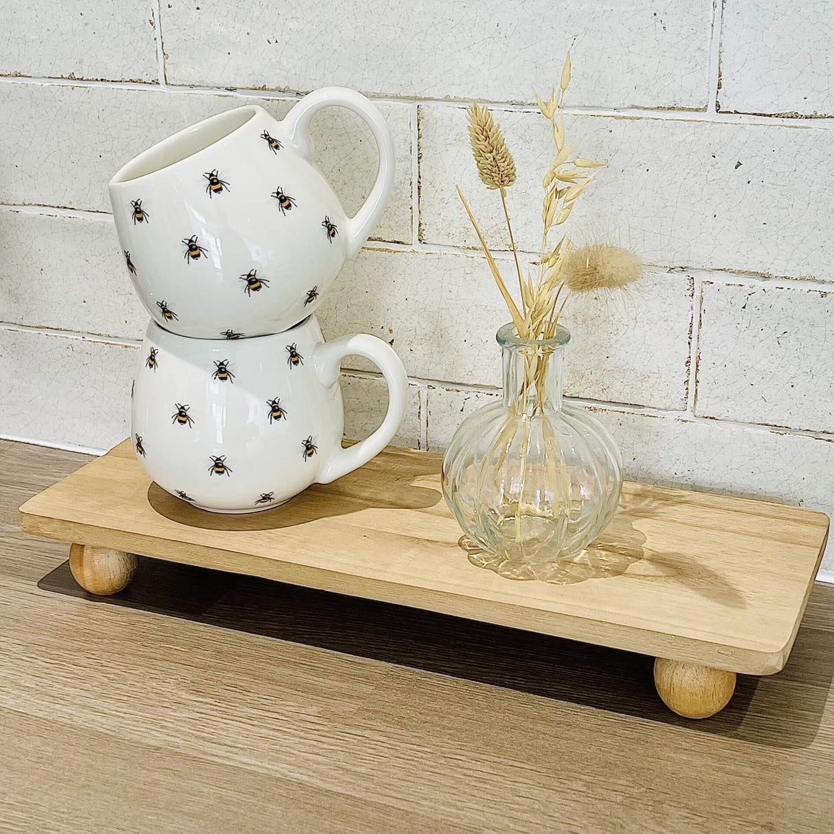 Raised Wooden Tray with Round Feet – Natural