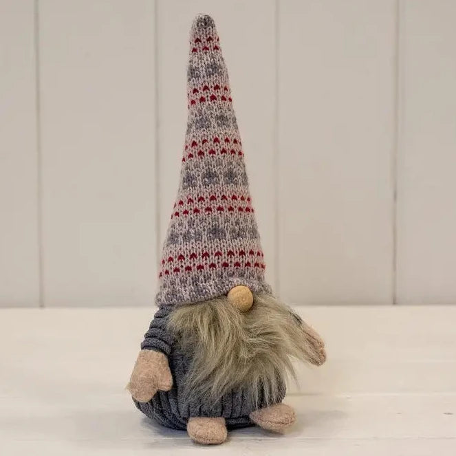 Grey Ribbed Fabric Gonk with Patterned Hat