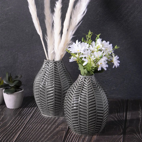 Grey Ceramic Leaf  Vase | Set of 2