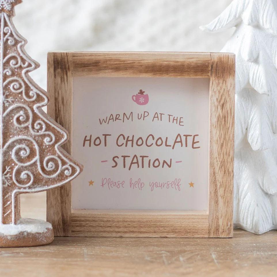 Hot Chocolate Station Framed Wooden Sign | 15x15cm