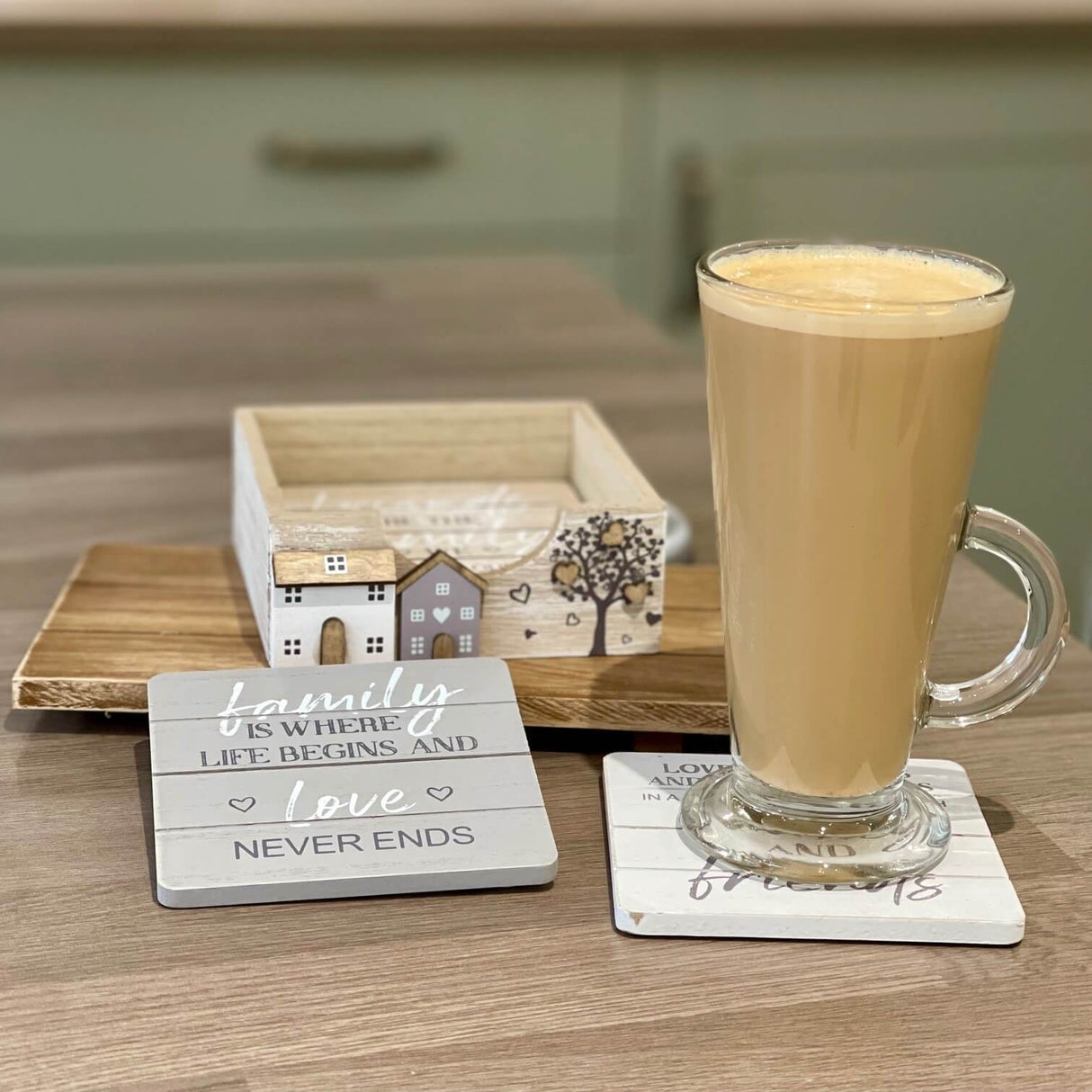 Wooden House & Tree Coaster Set
