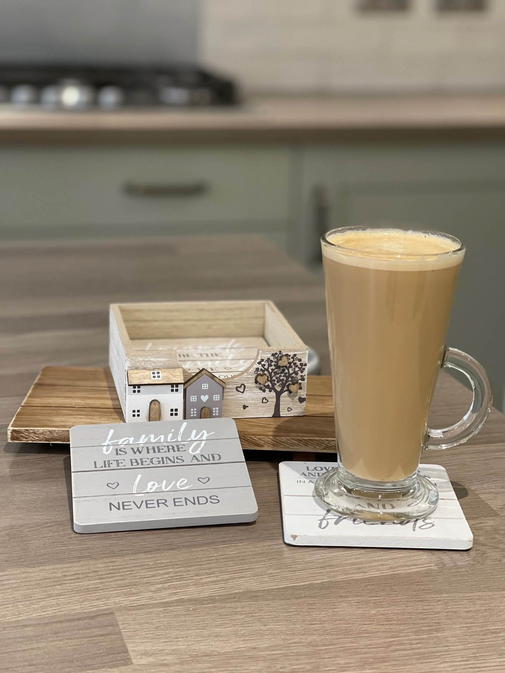 Wooden House & Tree Coaster Set