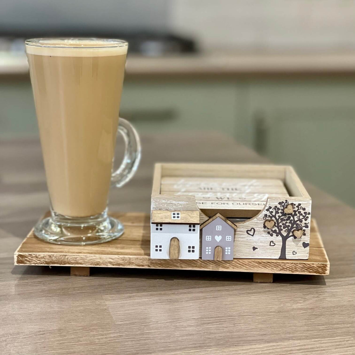 Wooden House & Tree Coaster Set