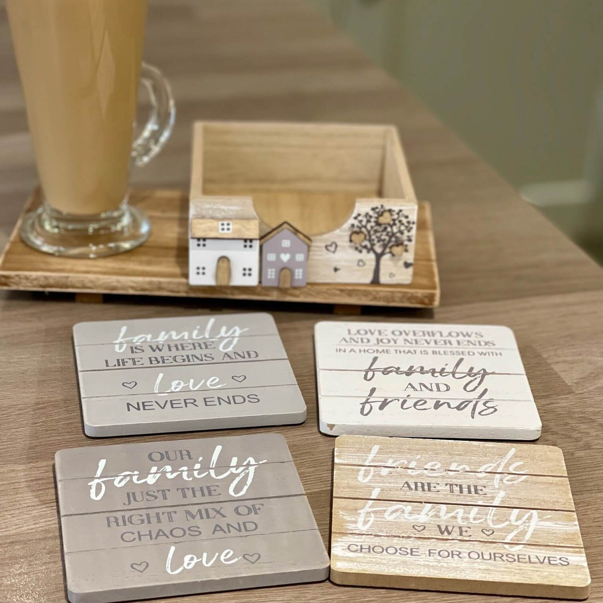 Wooden House & Tree Coaster Set
