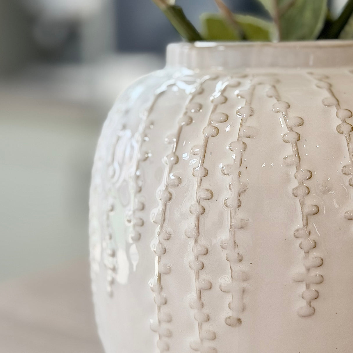 Cream Ceramic Ribbed Vase