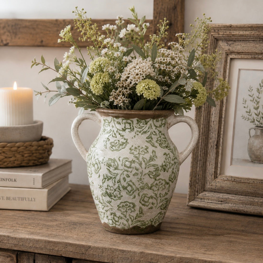 Toile de Jouy Soft Green Urn Vase | 22.5cm