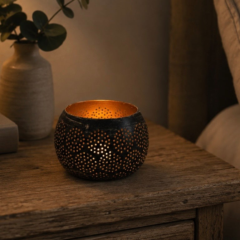 Black and Gold Metal Tea Light Holder