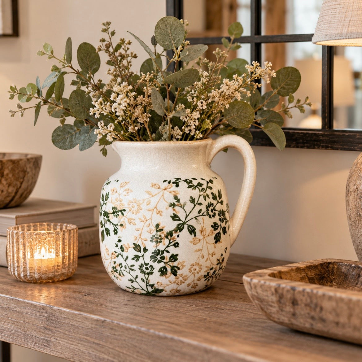 Stoneware Antique Flower Design Jug | 17cm