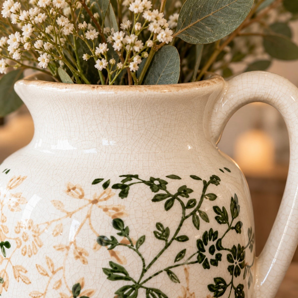Stoneware Antique Flower Design Jug | 17cm