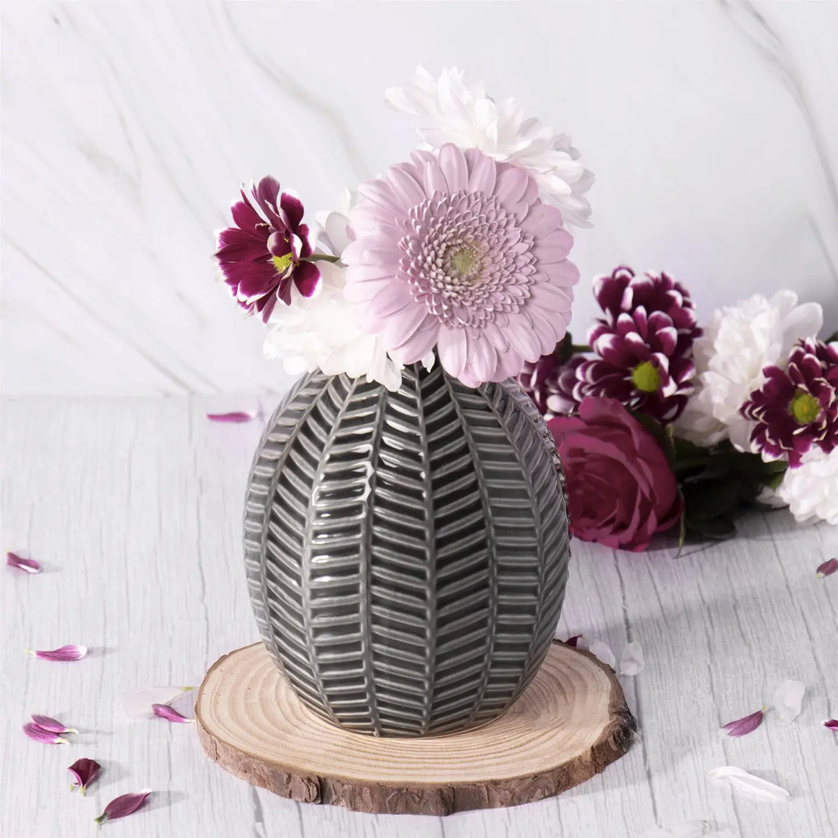 Grey Ceramic Leaf  Vase | Set of 2