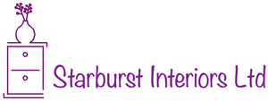 Company Logo shows a chest of drawers with a vase and flowers on top. Company Name also displayed of Starburst Interiors