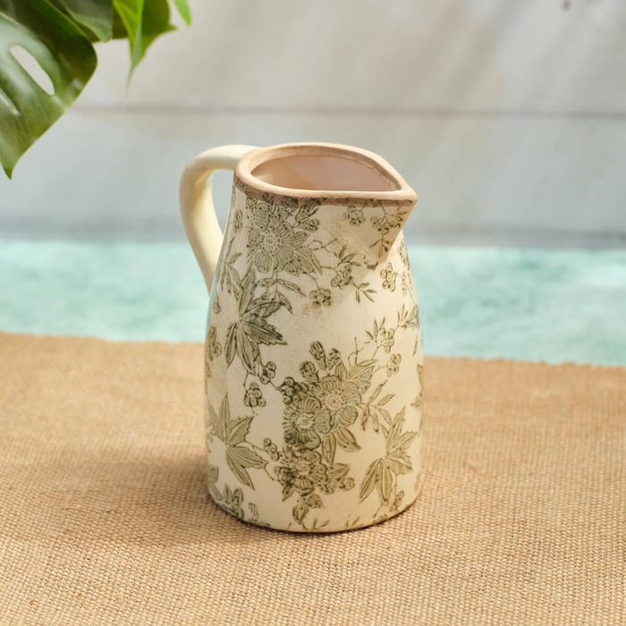 Vintage Floral & Leaf Stoneware Jug