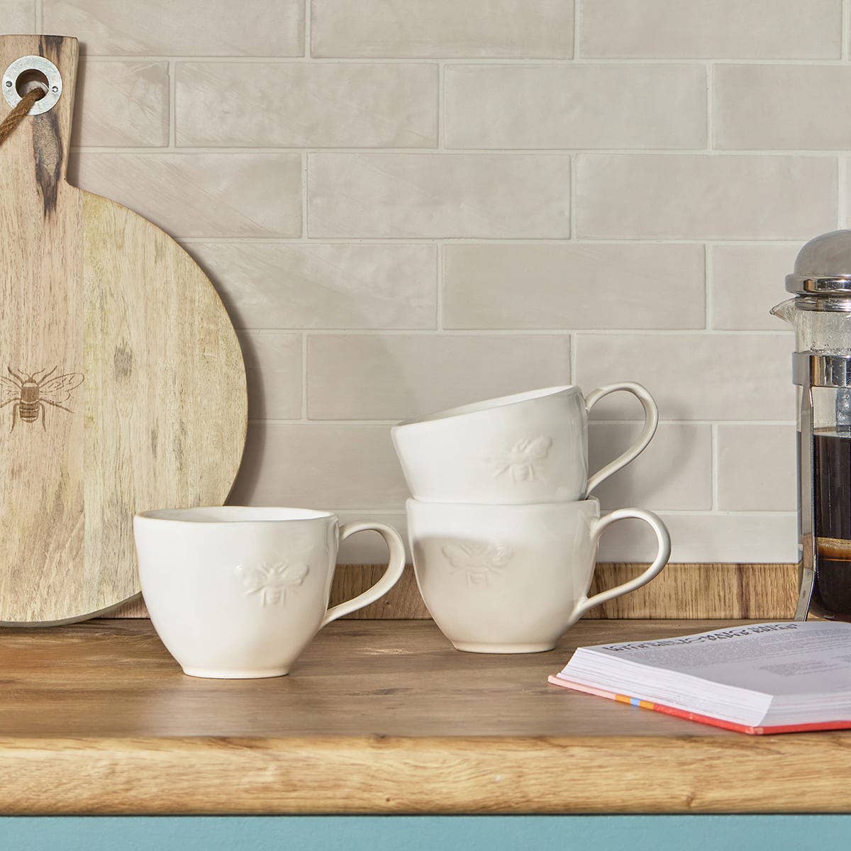 Bees White Stoneware Mug