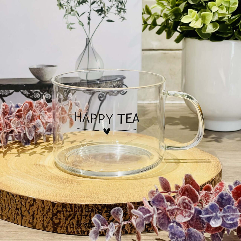 Happy Tea Glass Mug - Starburst Interiors Limited