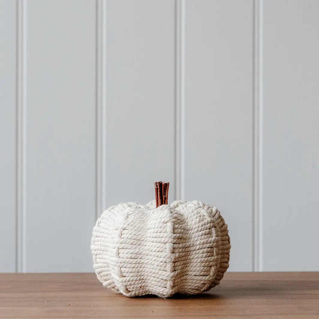 Cream Rope Pumpkin with Wooden Stalk