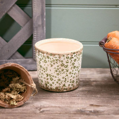 Green Distressed Floral Plant Pot