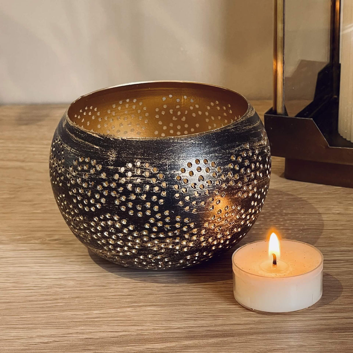 Black and Gold Metal Tea Light Holder