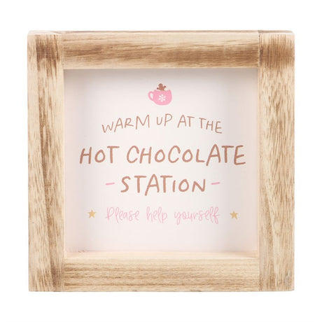 Hot Chocolate Station Framed Wooden Sign | 15x15cm