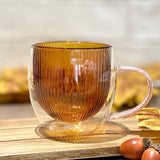 Double Wall Glass Mug | Amber with Pink Handle