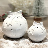 Glazed Ceramic LED Bauble with Bow | 9.5cm