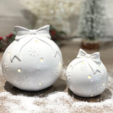 Glazed Ceramic LED Bauble with Bow | 9.5cm
