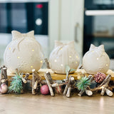 Glazed Ceramic LED Bauble with Bow | 11cm