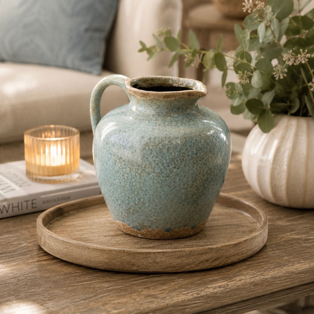 Antiqued Reactive Glaze Jug | Blue