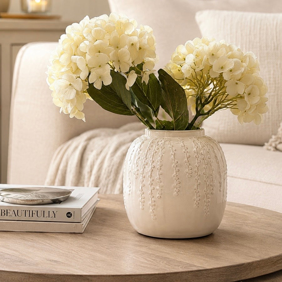 Cream Ceramic Ribbed Vase
