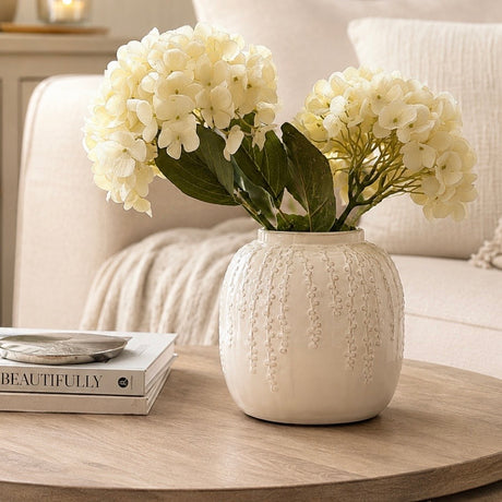Cream Ceramic Ribbed Vase