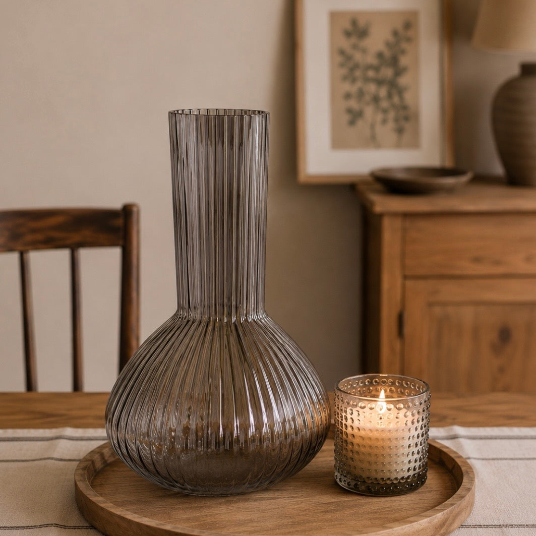 Grey Tall Ridged Vase | 30cm