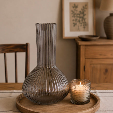 Grey Tall Ridged Vase | 30cm