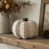 Cream Rope Pumpkin with Wooden Stalk