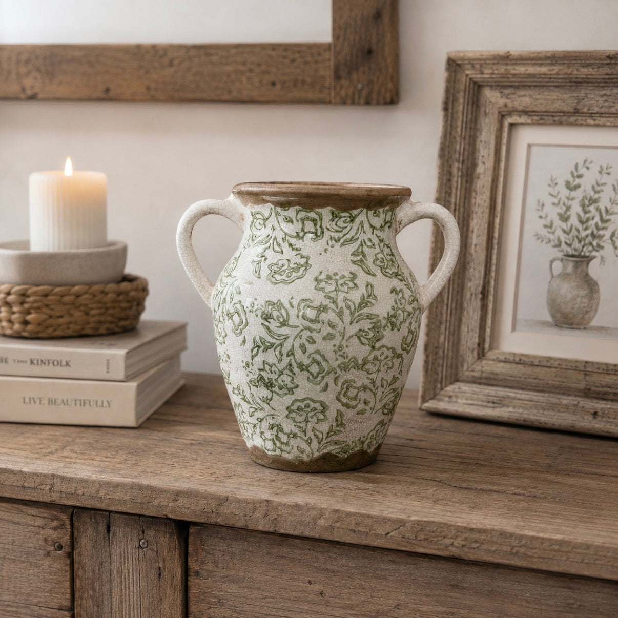 Toile de Jouy Soft Green Urn Vase | 22.5cm