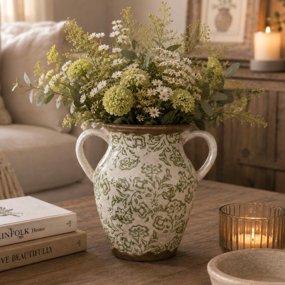 Toile de Jouy Soft Green Urn Vase | 22.5cm
