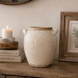 Antiqued Cream Stoneware Urn Style Vase | 22cm