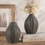 Grey Ceramic Leaf  Vase | Set of 2