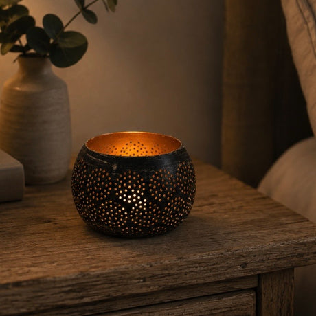 Black and Gold Metal Tea Light Holder