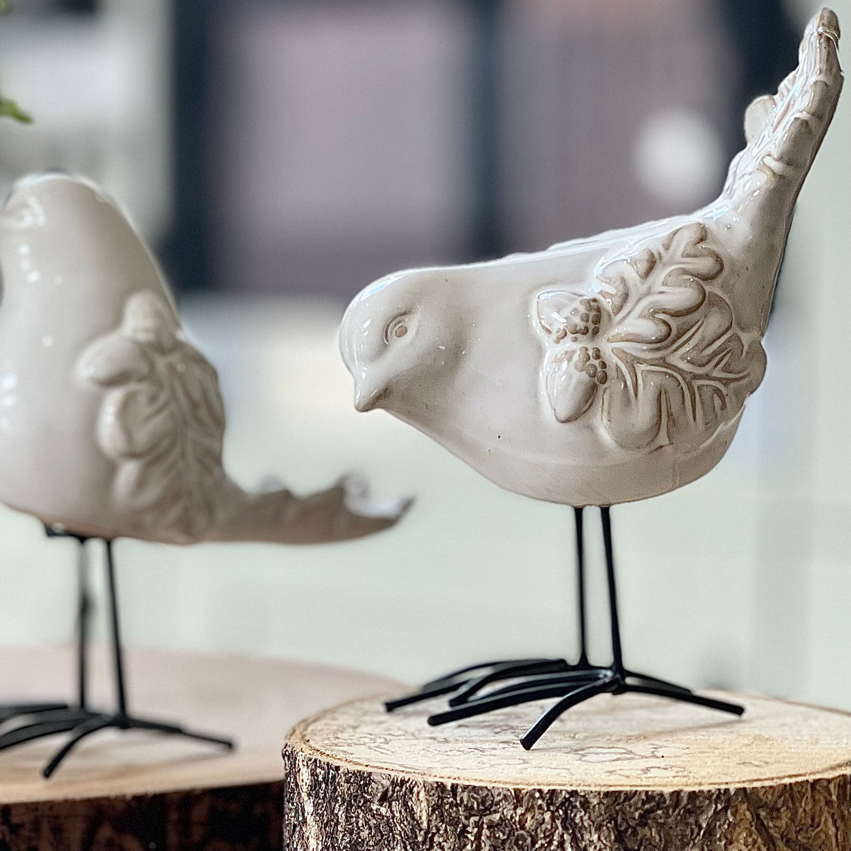 Glazed Ceramic Pecking Bird Ornament