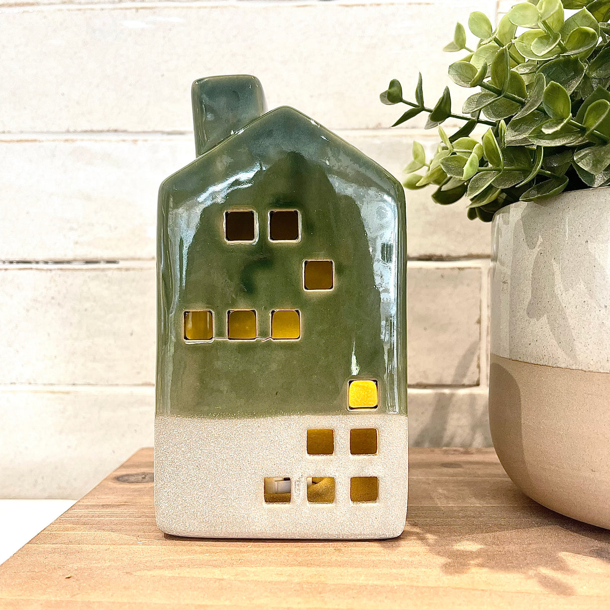 Green Ceramic LED House | 15.5cm