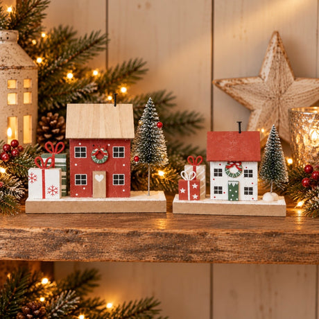Wooden House With Tree and Presents | 9.5cm