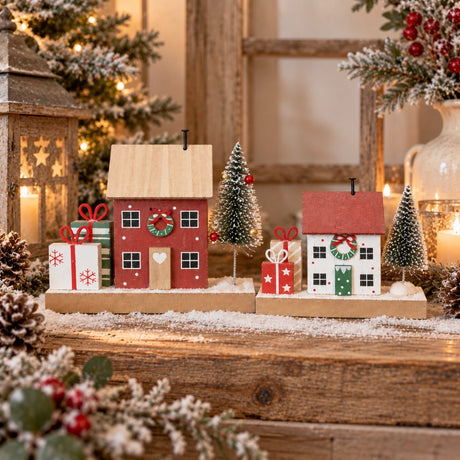 Wooden House With Tree and Presents | 9.5cm