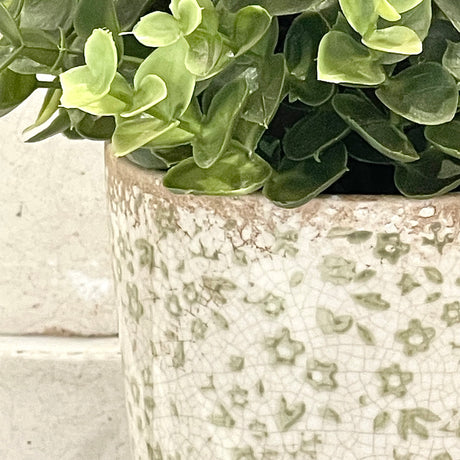 Green Distressed Floral Plant Pot
