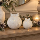Glazed Ceramic LED Bauble with Bow | 9.5cm
