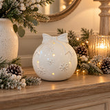 Glazed Ceramic LED Bauble with Bow | 14cm