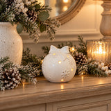 Glazed Ceramic LED Bauble with Bow | 9.5cm