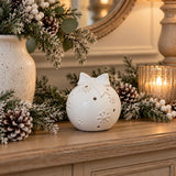 Glazed Ceramic LED Bauble with Bow | 9.5cm