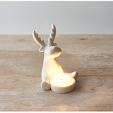 White Reindeer T-light Holder | 13cm