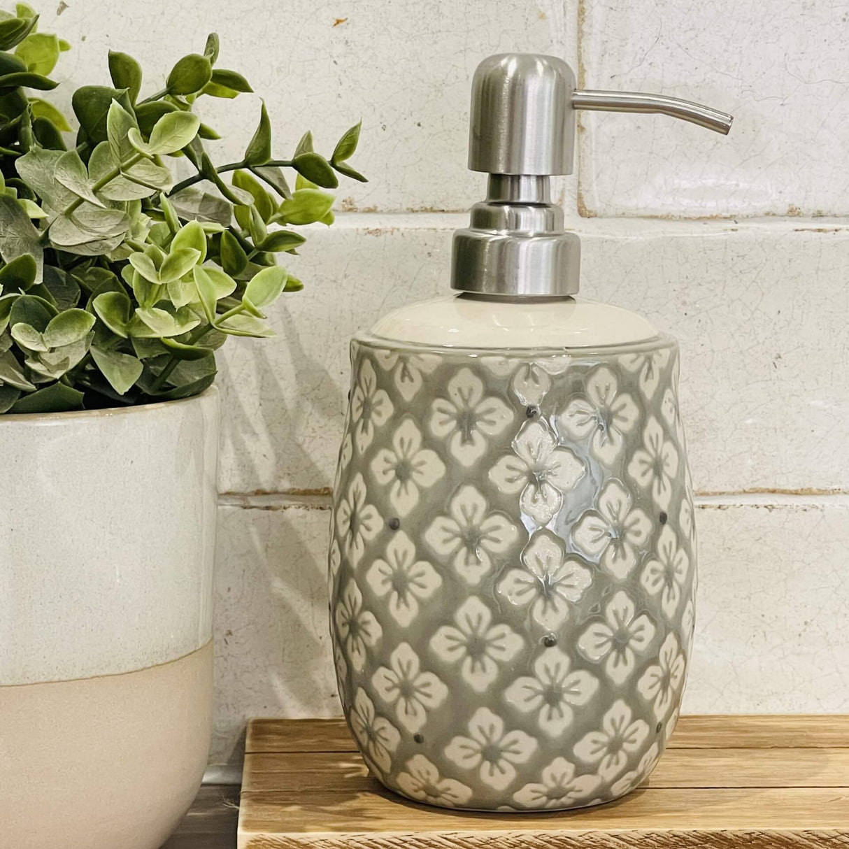 Soap Dispenser | Grey Floral Embossed