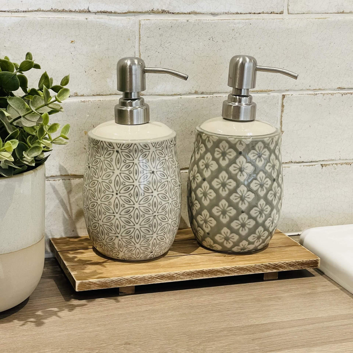 Soap Dispenser | Grey Floral Embossed